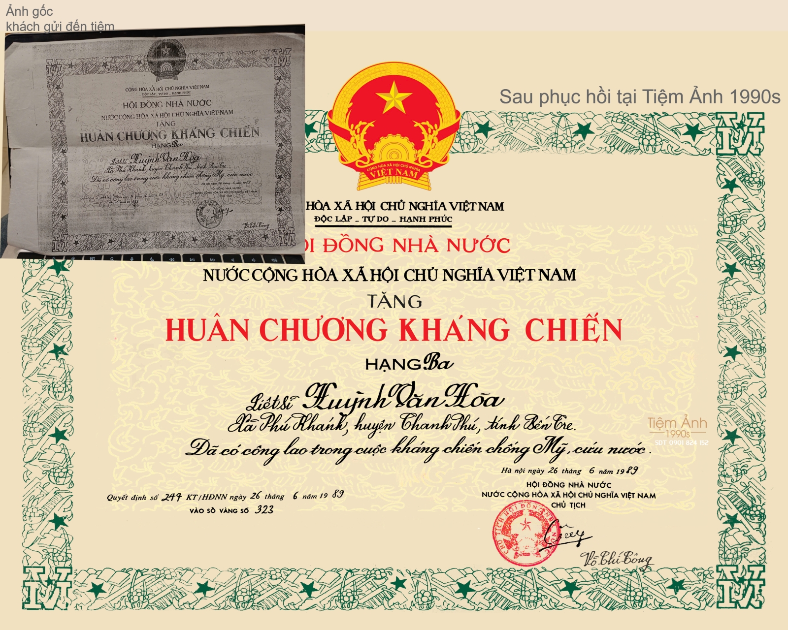 Phục hồi huân chương kháng chiến cũ chuyên nghiệp