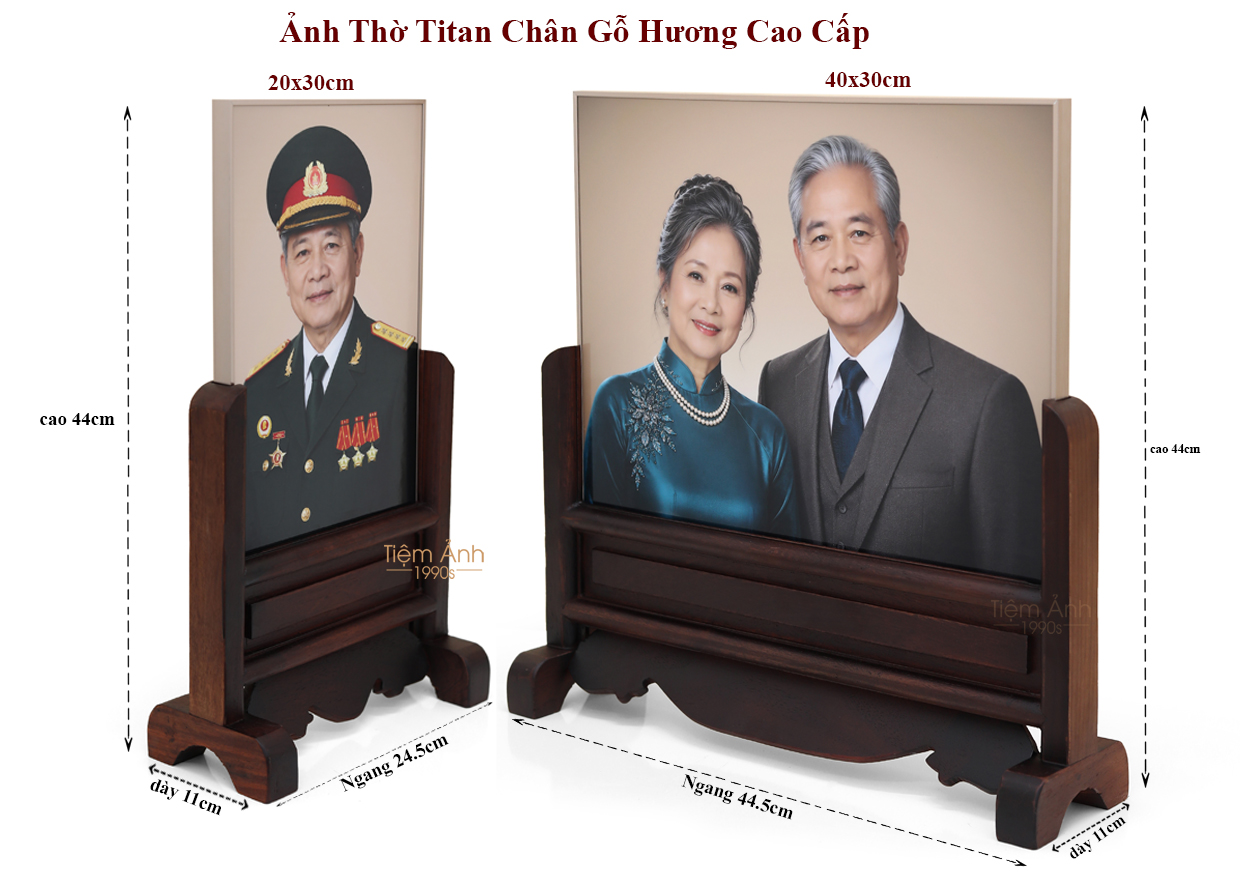 Kích thước ảnh thờ khung titan chân gỗ hương cao cấp 20x30cm 