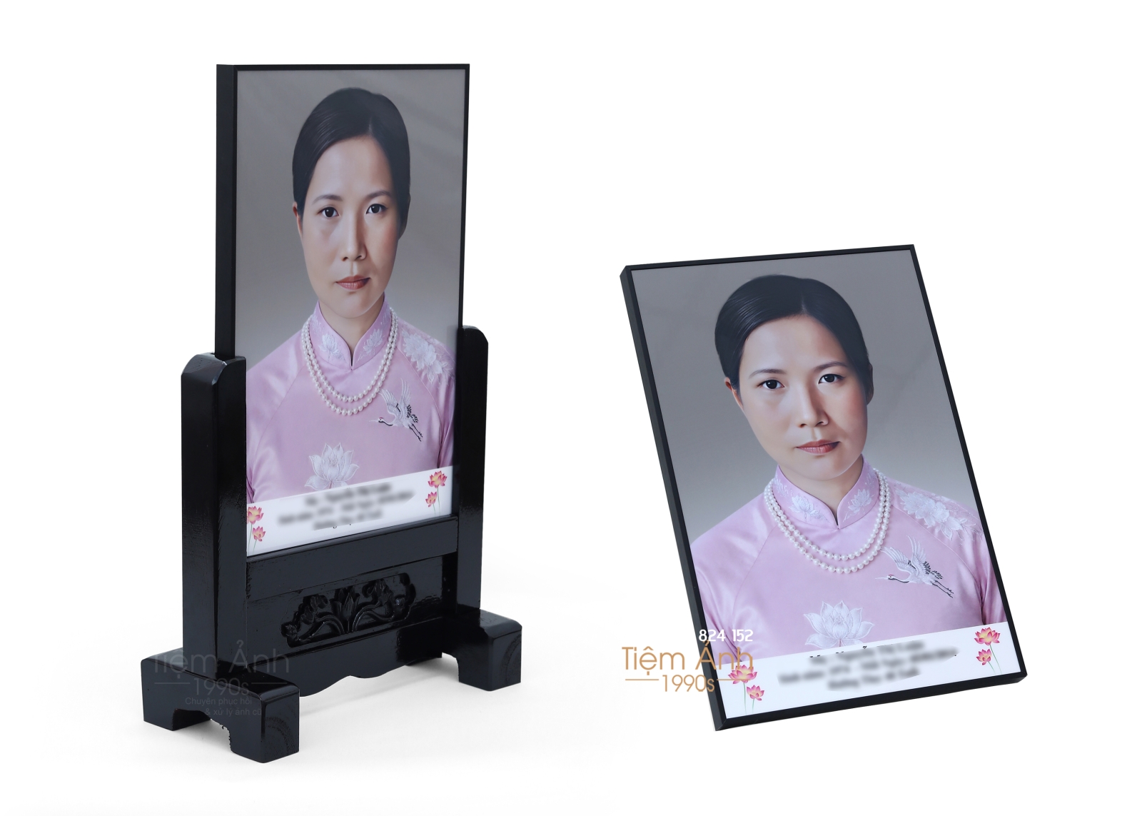 ảnh thờ titan khung gỗ chạm hoa sen 20x30cm