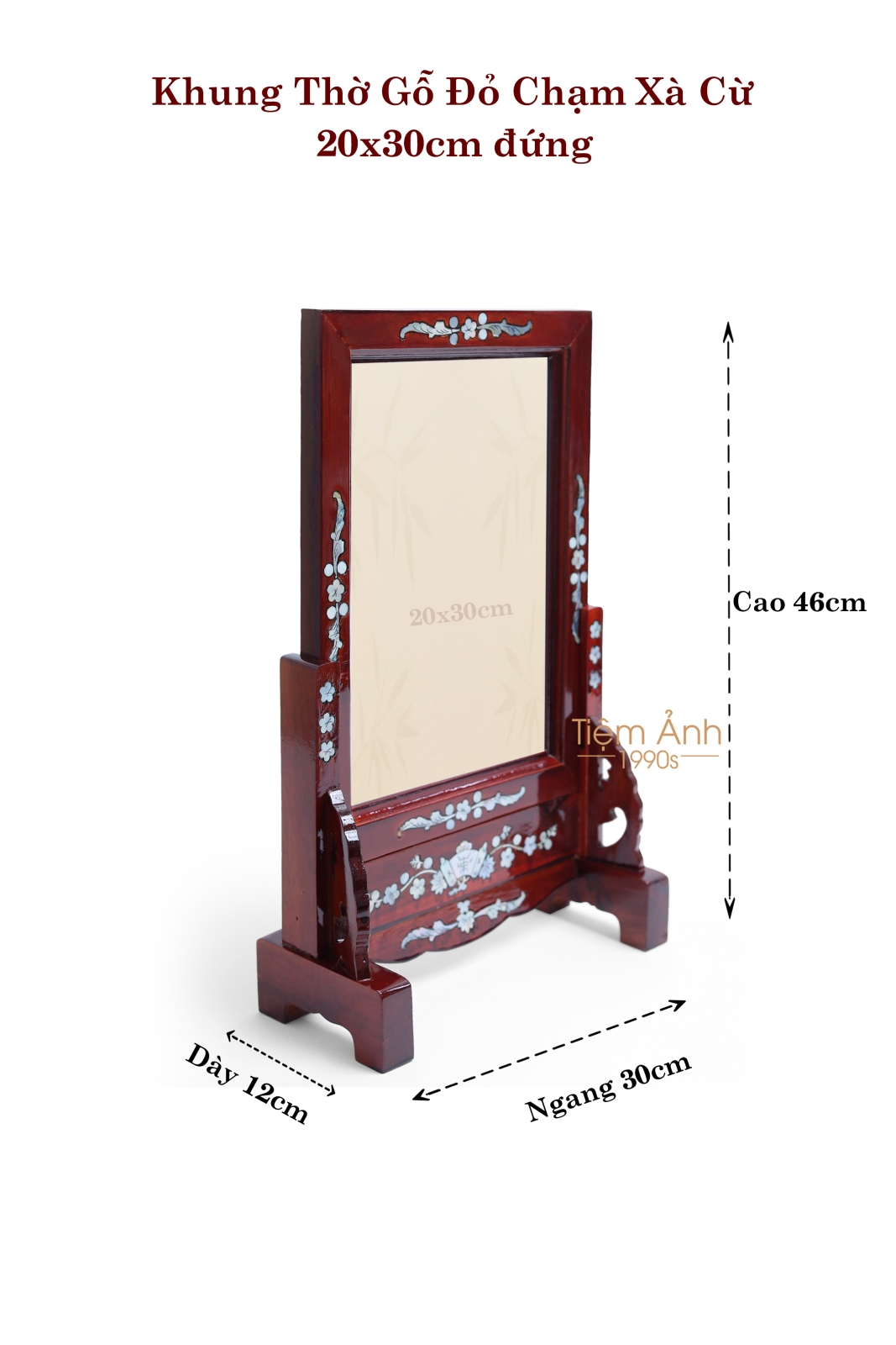 Khung thờ gỗ đỏ chạm xà cừ 20x25