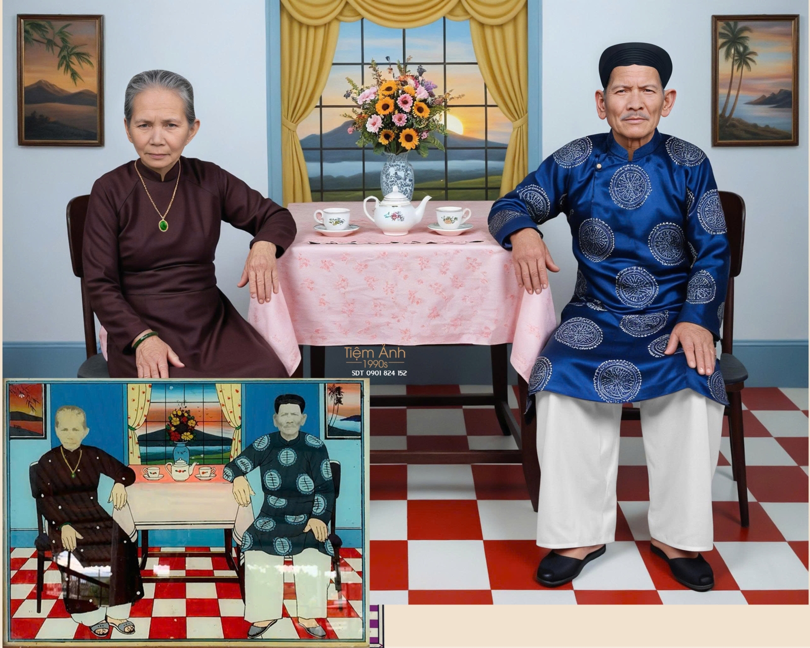 Làm ảnh thờ ngồi bàn trà đôi nguyên mẫu