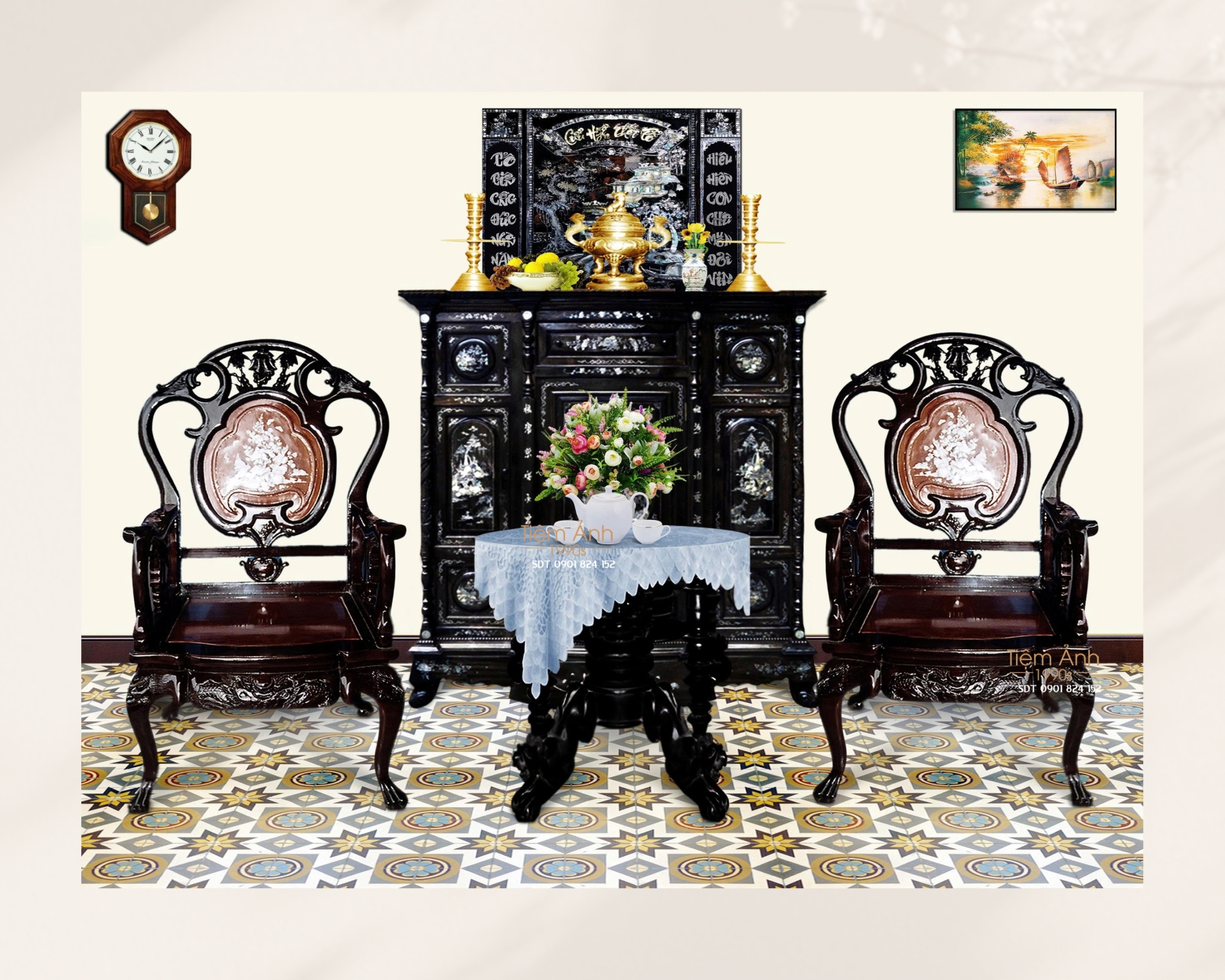 Cảnh ngồi bàn trà đôi đẹp 