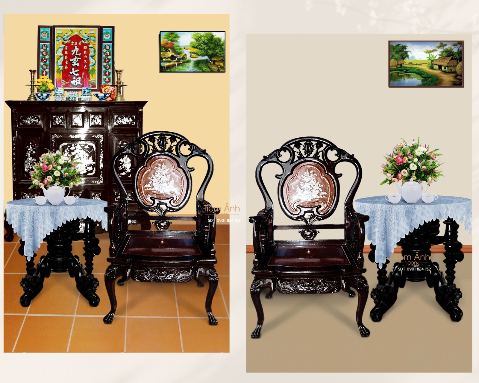 Cảnh ngồi bàn trà đơn 