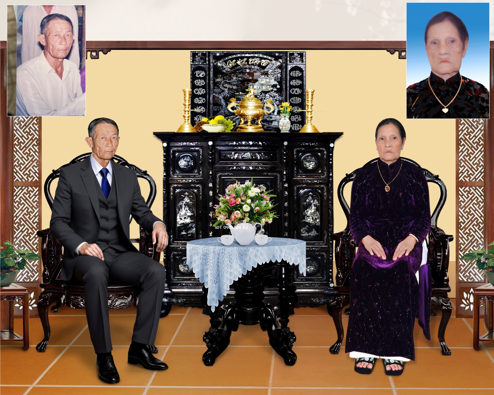 làm ảnh thờ ngồi bàn trà đôi trang nghiêm
