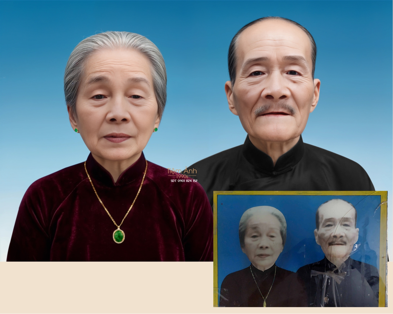 Làm ảnh thờ đôi song thân từ ảnh chụp cũ