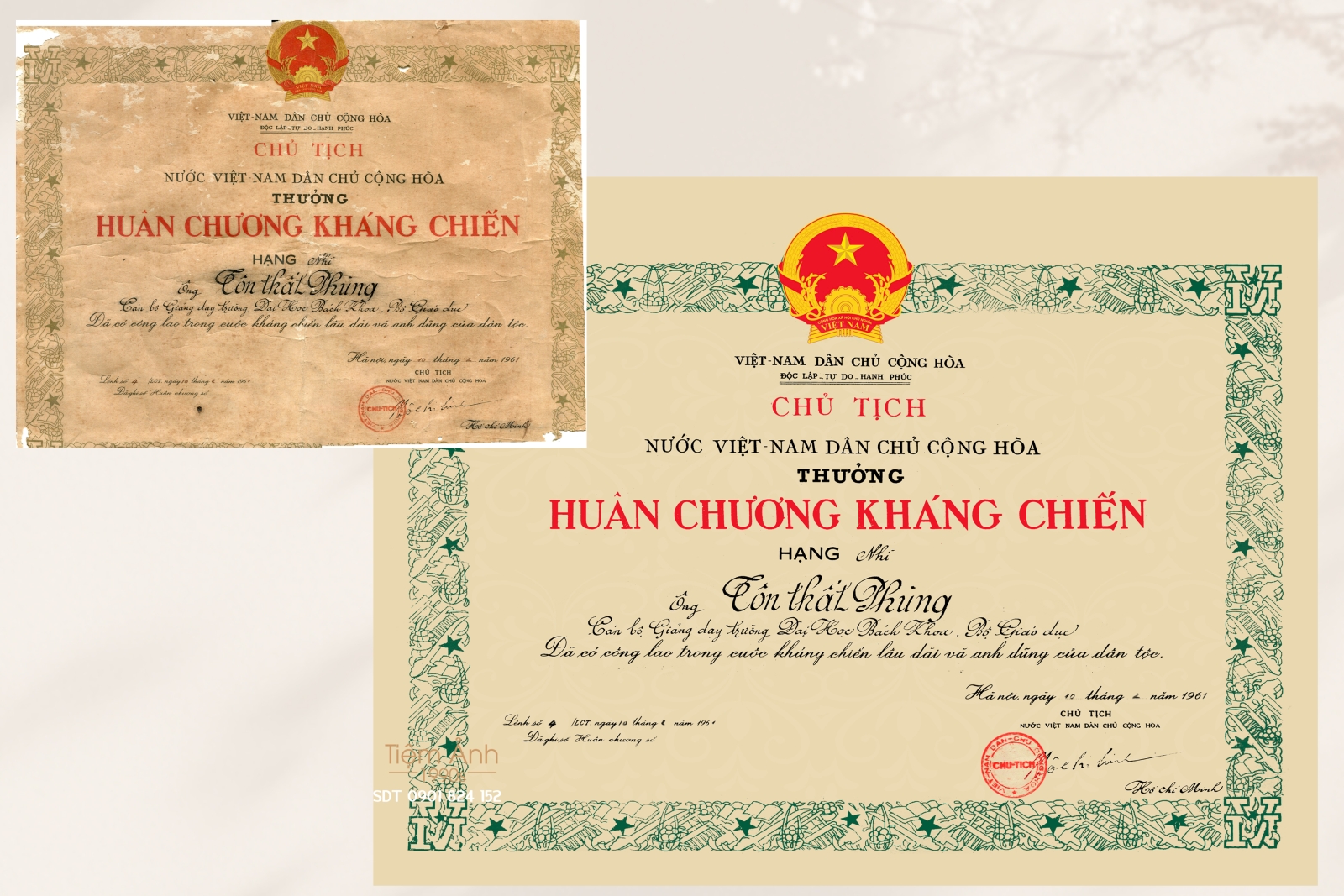 Phục hồi huân chương kháng chiến hạng nhì bảng xét duyệt của Chủ Tịch Hồ Chí Minh