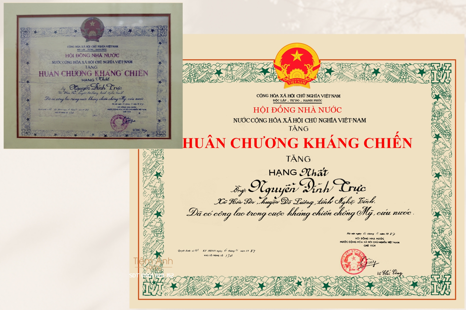 Phục hồi huân chương kháng chiến hạng nhất  bảng xét duyệt của chủ tịch Võ Chí Công