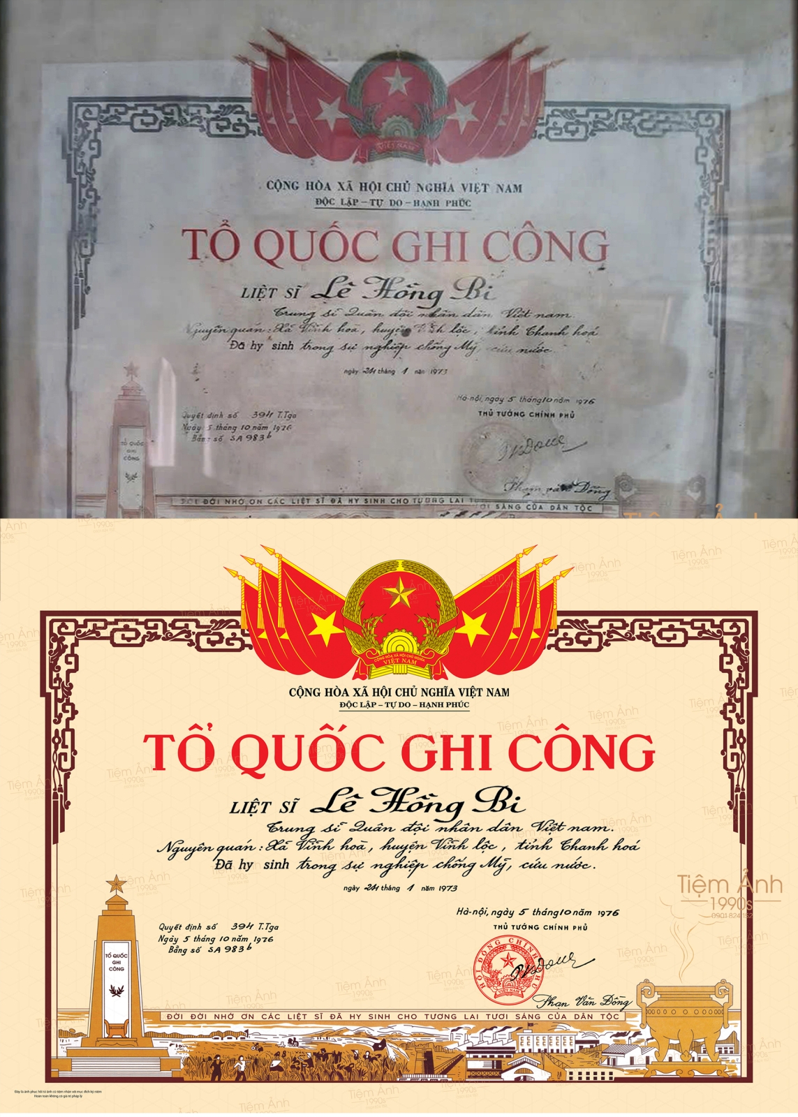 Phục hồi bằng khen kỷ niệm bị rách và phai màu