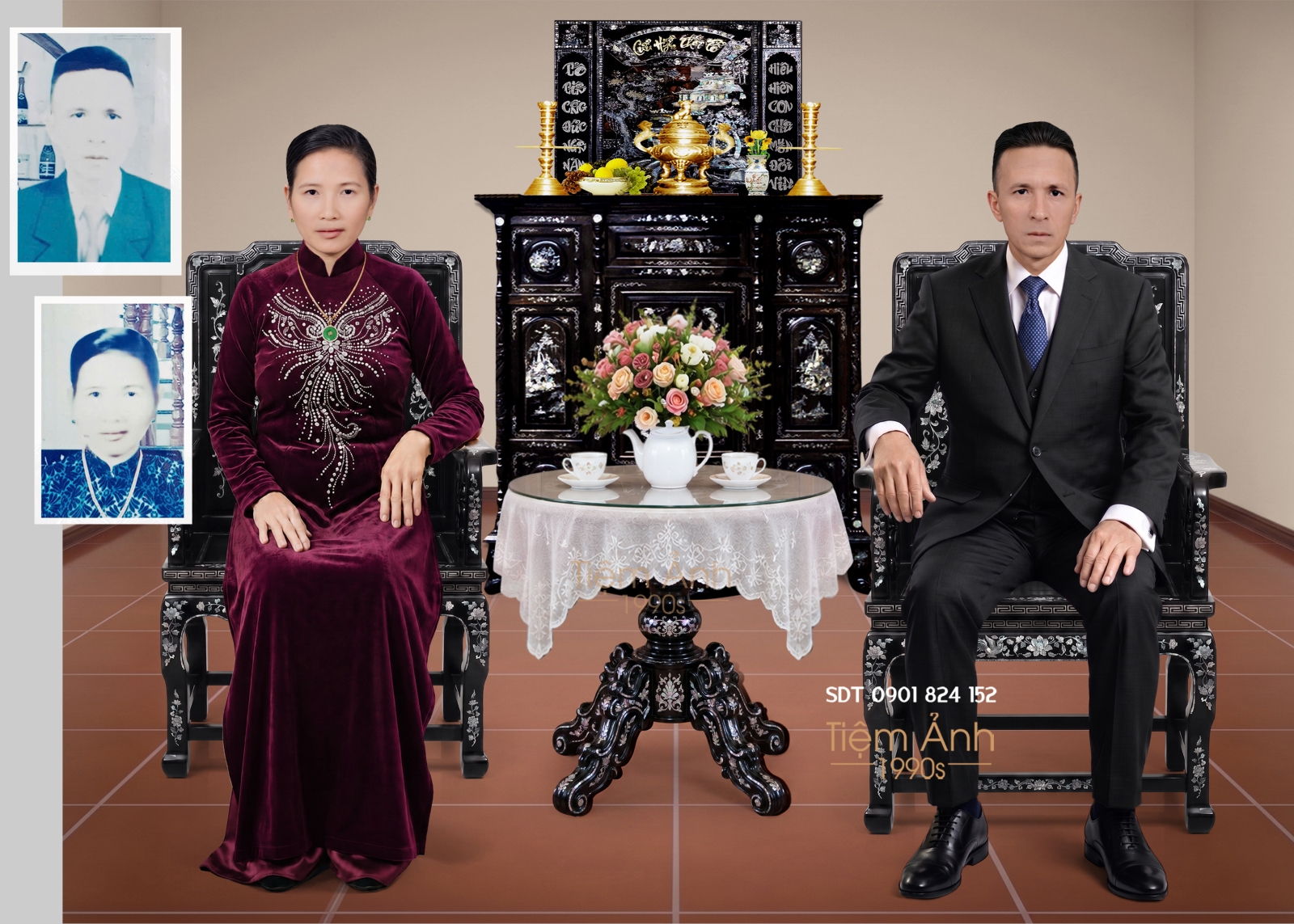 Phục dựng ảnh thờ đôi từ hai chân dung riêng, kết hợp trang phục và không gian bàn trà_.jpg