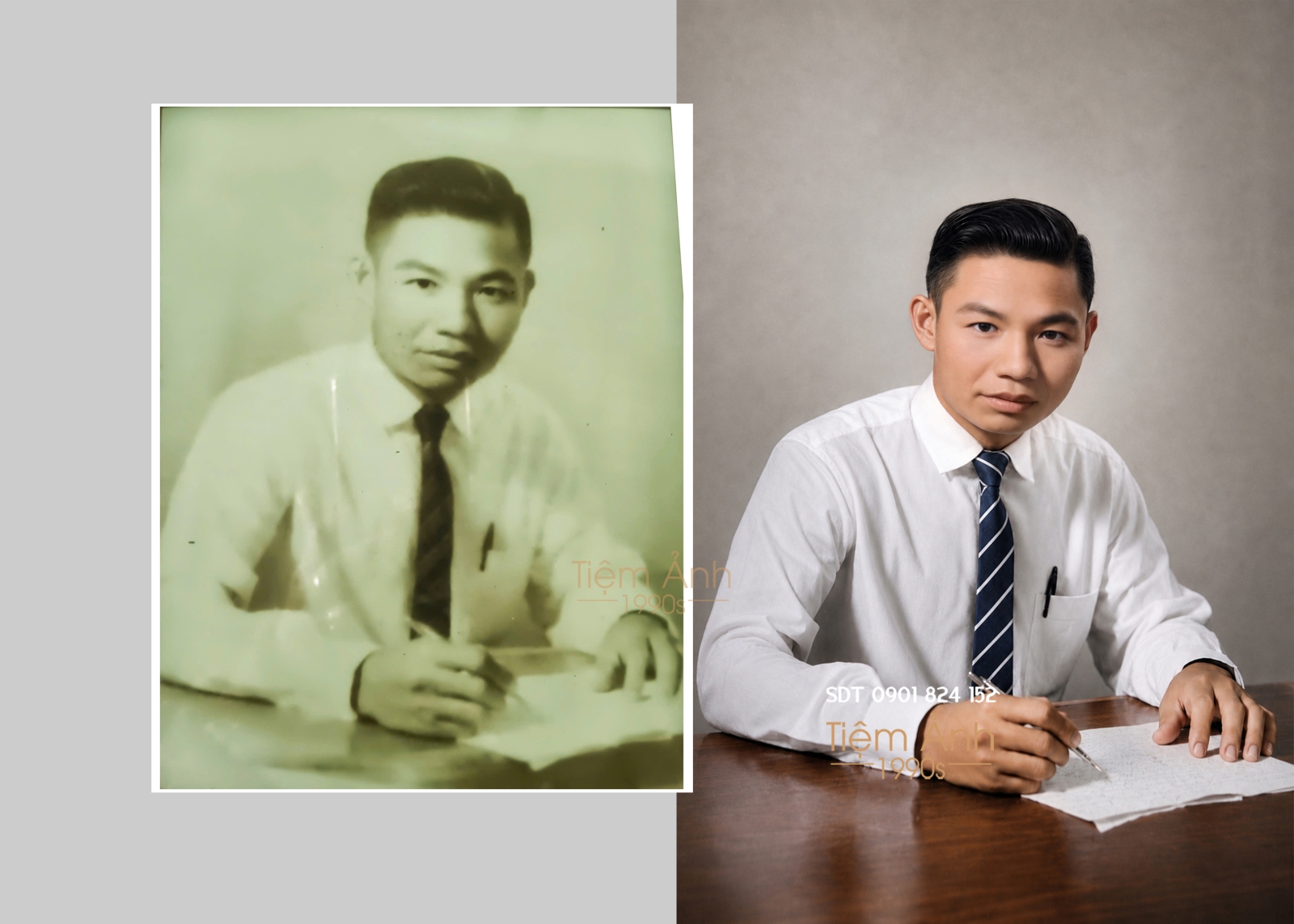 Phục hồi chân dung cũ theo hướng rõ nét, cân đối và giữ vẻ tự nhiên.