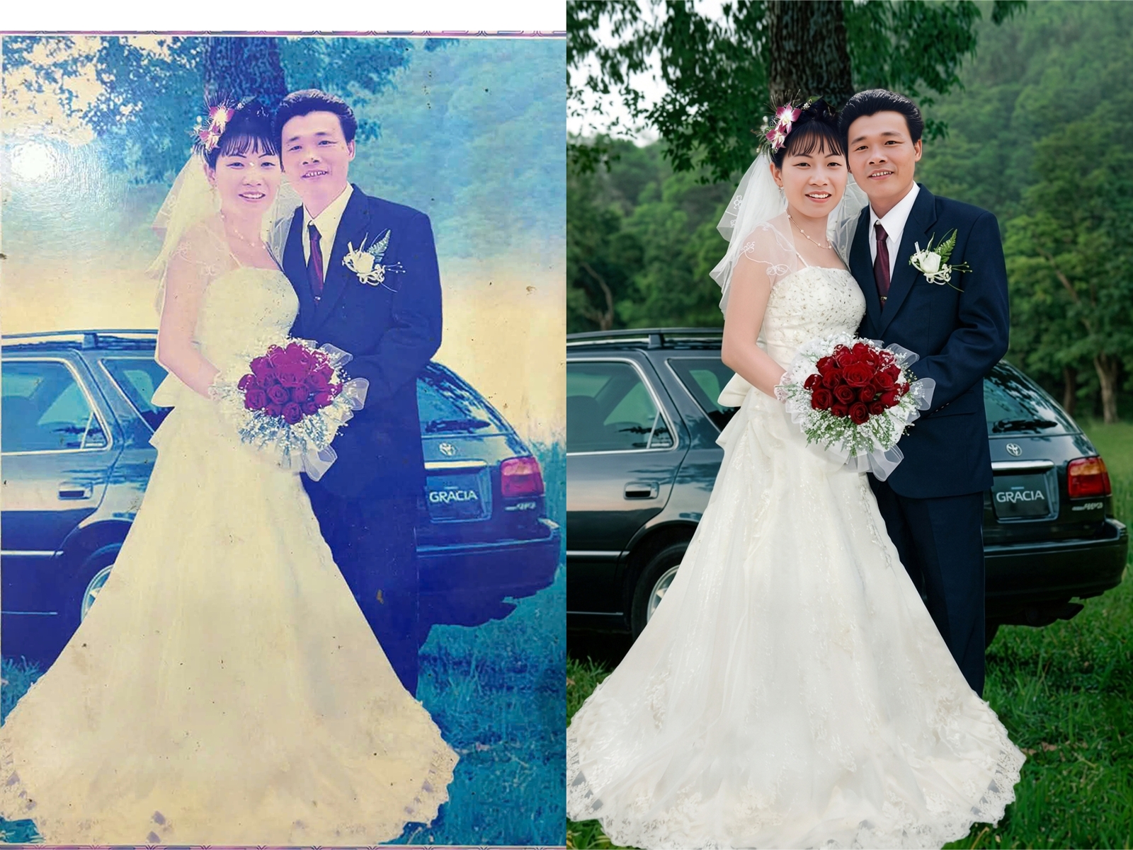 Phục chế ảnh cưới bị mờ và phai màu ngoài trời