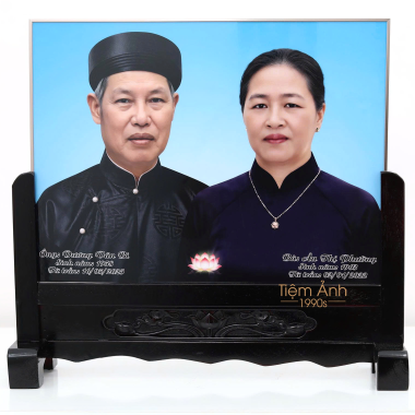 Ảnh Thờ đôi Titan Khung Gỗ Chạm Hoa Sen 40x30cm