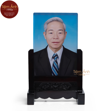 Ảnh Thờ Pha Lê  Đế  Gỗ Chạm Hoa Văn Size 20x30cm