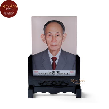 Ảnh Thờ Pha Lê Đế Gỗ Chạm Hoa Văn Size 25x35cm