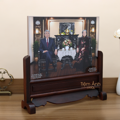 Ảnh Thờ  Ghép Bàn Trà Đôi Viền Titan  40x30 cm Chân Gỗ Hương 