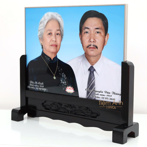 Ảnh Thờ đôi Titan Khung Gỗ Chạm Hoa Sen 40x30cm
