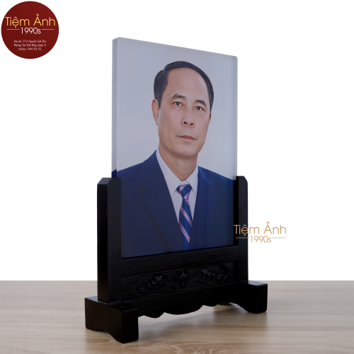 Ảnh Thờ Pha Lê Đế Gỗ Chạm Hoa Văn Size 25x35cm