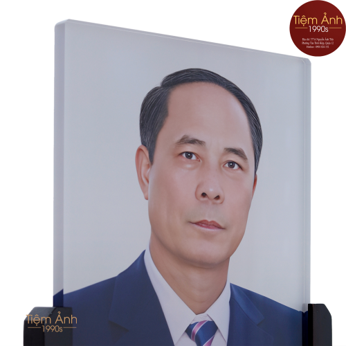 Ảnh Thờ Pha Lê Đế Gỗ Chạm Hoa Văn Size 25x35cm