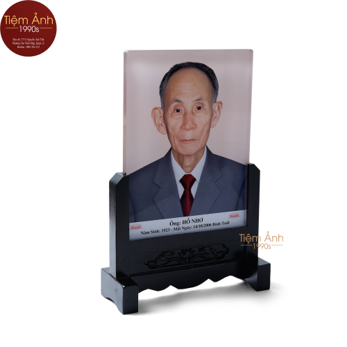 Ảnh Thờ Pha Lê Đế Gỗ Chạm Hoa Văn Size 25x35cm