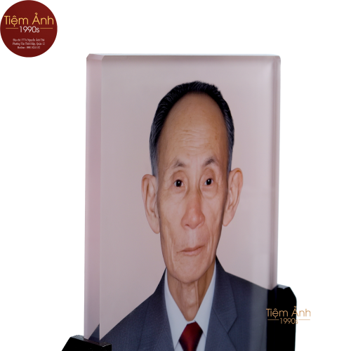 Ảnh Thờ Pha Lê Đế Gỗ Chạm Hoa Văn Size 25x35cm