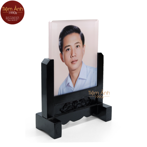 Ảnh Thờ Pha Lê Đế Gỗ Chạm Hoa Văn Size 20x25cm
